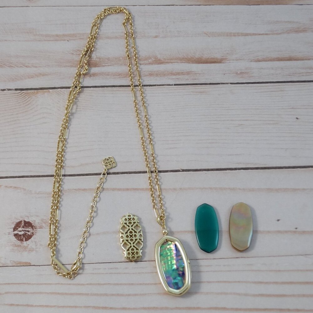 Kendra Scott Elle Locket Gold Tone with 3 Removable Changeable Stones Long